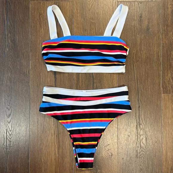 Express Colorblock striped bikini SZ LG - Picture 1 of 7